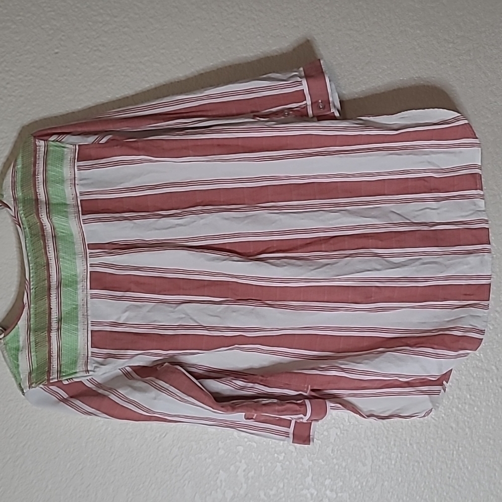 𝅺WOOLRICH Dark Pink White Striped Green Embroidered Top  organic cotton Medium - Picture 8 of 8